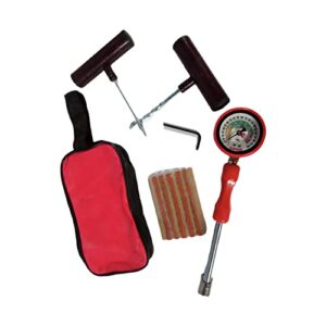 Free Red Bag with Tire Puncture Repair Kit for Car Bike and Motorcycle, Complete Kit with Tyre Pressure Gauge 200 PSI (Rod Gauge) with Red Protective Cover